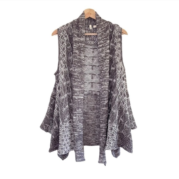 Anthropologie Moth Lavena Pointelle Draped Open Front Cardigan Sweater Vest Grey - Picture 3 of 16